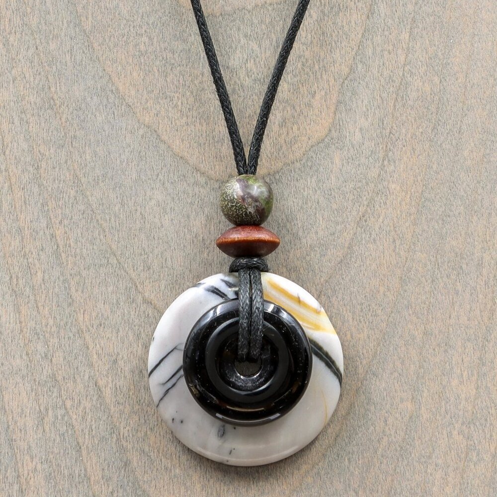 Picasso Jasper and Obsidian Pendant Necklace | Handmade